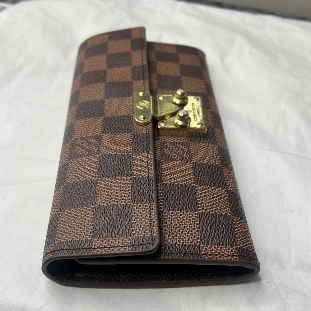Brown Checkered Clutch Wallet with Goldtone Hardware 7.5” x 4” - Picture 12 of 12